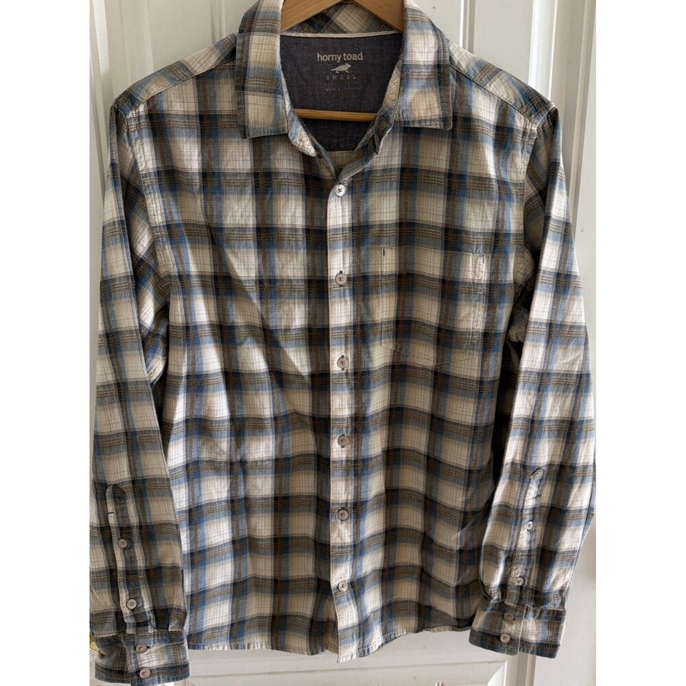 Horny Toad Women’s S Blue Brown Plaid Flannel Organic Cotton Button-Up Shirt